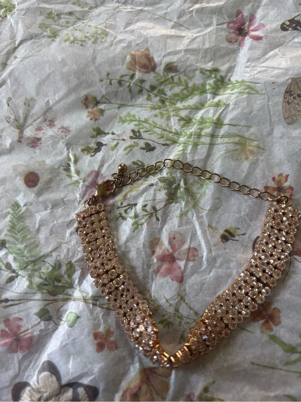 Gold Tone Multi Row Rhinestone Statement Bracelet